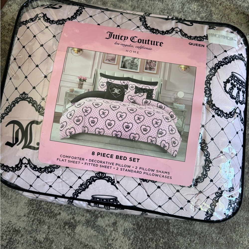 Juicy Couture Pink Heart Motif 8-Piece Comforter Set - Queen